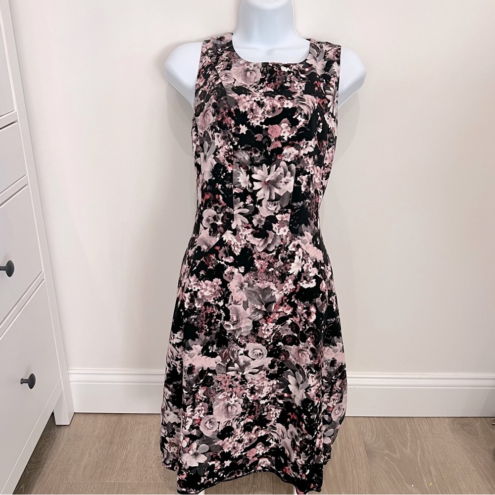 The Limited Black Purple and White floral dress a line skirt